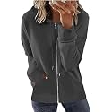 Womens Long Sleeve Open Front Zip Up Hoodies Drawstring Cardigan Hooded Sweatshirt Fashion Sweaters with Pockets
