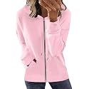 Womens Long Sleeve Open Front Zip Up Hoodies Drawstring Cardigan Hooded Sweatshirt Fashion Sweaters with Pockets