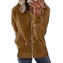 Womens Long Sleeve Open Front Zip Up Hoodies Drawstring Cardigan Hooded Sweatshirt Fashion Sweaters with Pockets