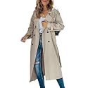 Womens Long Trench Coat Double Breasted Windproof Overcoat With Belt