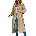 Womens Long Trench Coat Double Breasted Windproof Overcoat With Belt