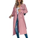 Womens Long Trench Coat Double Breasted Windproof Overcoat With Belt