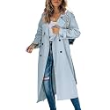 Womens Long Trench Coat Double Breasted Windproof Overcoat With Belt