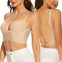 Womens Low Back Bra Wire Lifting Deep U Shaped Plunge Backless Bra with Convertible Clear Straps