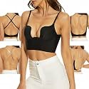 Womens Low Back Bra Wire Lifting Deep U Shaped Plunge Backless Bra with Convertible Clear Straps