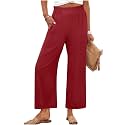 Womens Pants Wide Leg High Waisted Flowy Palazzo Pant Summer Flowy Beach Vacation Lounge Casual Trousers with Pockets
