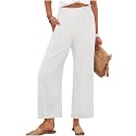 Womens Pants Wide Leg High Waisted Flowy Palazzo Pant Summer Flowy Beach Vacation Lounge Casual Trousers with Pockets