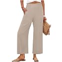 Womens Pants Wide Leg High Waisted Flowy Palazzo Pant Summer Flowy Beach Vacation Lounge Casual Trousers with Pockets