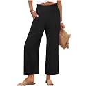 Womens Pants Wide Leg High Waisted Flowy Palazzo Pant Summer Flowy Beach Vacation Lounge Casual Trousers with Pockets
