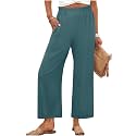 Womens Pants Wide Leg High Waisted Flowy Palazzo Pant Summer Flowy Beach Vacation Lounge Casual Trousers with Pockets