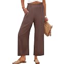 Womens Pants Wide Leg High Waisted Flowy Palazzo Pant Summer Flowy Beach Vacation Lounge Casual Trousers with Pockets