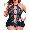 Womens Plus Size Lingerie Lace Bodysuit Teddy One Piece Lace Babydoll