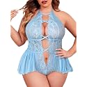 Womens Plus Size Lingerie Lace Bodysuit Teddy One Piece Lace Babydoll