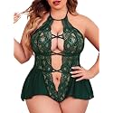 Womens Plus Size Lingerie Lace Bodysuit Teddy One Piece Lace Babydoll