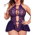 Womens Plus Size Lingerie Lace Bodysuit Teddy One Piece Lace Babydoll