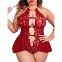 Womens Plus Size Lingerie Lace Bodysuit Teddy One Piece Lace Babydoll