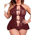 Womens Plus Size Lingerie Lace Bodysuit Teddy One Piece Lace Babydoll