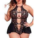 Womens Plus Size Lingerie Lace Bodysuit Teddy One Piece Lace Babydoll