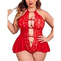 Womens Plus Size Lingerie Lace Bodysuit Teddy One Piece Lace Babydoll