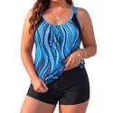 Womens Plus Size Tankini Swimsuit Two Piece Tummy Control Bathing Suit