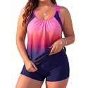 Womens Plus Size Tankini Swimsuit Two Piece Tummy Control Bathing Suit