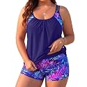 Womens Plus Size Tankini Swimsuit Two Piece Tummy Control Bathing Suit