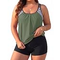 Womens Plus Size Tankini Swimsuit Two Piece Tummy Control Bathing Suit