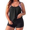 Womens Plus Size Tankini Swimsuit Two Piece Tummy Control Bathing Suit