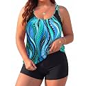 Womens Plus Size Tankini Swimsuit Two Piece Tummy Control Bathing Suit