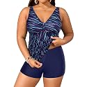 Womens Plus Size Tankini Two Piece Bathing Suits with Shorts Swimwear
