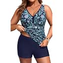 Womens Plus Size Tankini Two Piece Bathing Suits with Shorts Swimwear