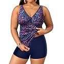 Womens Plus Size Tankini Two Piece Bathing Suits with Shorts Swimwear