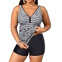 Womens Plus Size Tankini Two Piece Bathing Suits with Shorts Swimwear