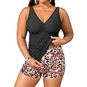 Womens Plus Size Tankini Two Piece Bathing Suits with Shorts Swimwear