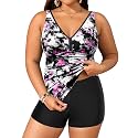 Womens Plus Size Tankini Two Piece Bathing Suits with Shorts Swimwear