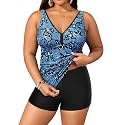 Womens Plus Size Tankini Two Piece Bathing Suits with Shorts Swimwear