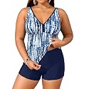 Womens Plus Size Tankini Two Piece Bathing Suits with Shorts Swimwear