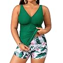 Womens Plus Size Tankini Two Piece Bathing Suits with Shorts Swimwear