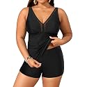 Womens Plus Size Tankini Two Piece Bathing Suits with Shorts Swimwear