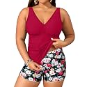 Womens Plus Size Tankini Two Piece Bathing Suits with Shorts Swimwear