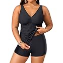 Womens Plus Size Tankini Two Piece Bathing Suits with Shorts Swimwear