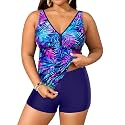 Womens Plus Size Tankini Two Piece Bathing Suits with Shorts Swimwear