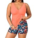 Womens Plus Size Tankini Two Piece Bathing Suits with Shorts Swimwear