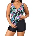 Womens Plus Size Tankini Two Piece Bathing Suits with Shorts Swimwear