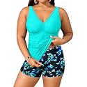 Womens Plus Size Tankini Two Piece Bathing Suits with Shorts Swimwear