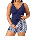 Womens Plus Size Tankini Two Piece Bathing Suits with Shorts Swimwear