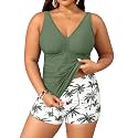 Womens Plus Size Tankini Two Piece Bathing Suits with Shorts Swimwear