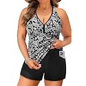 Womens Plus Size Tankini Two Piece Bathing Suits with Shorts Swimwear