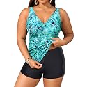 Womens Plus Size Tankini Two Piece Bathing Suits with Shorts Swimwear