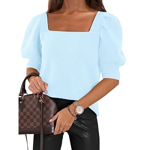 Womens Puff Short Sleeve Sweater Tops Square